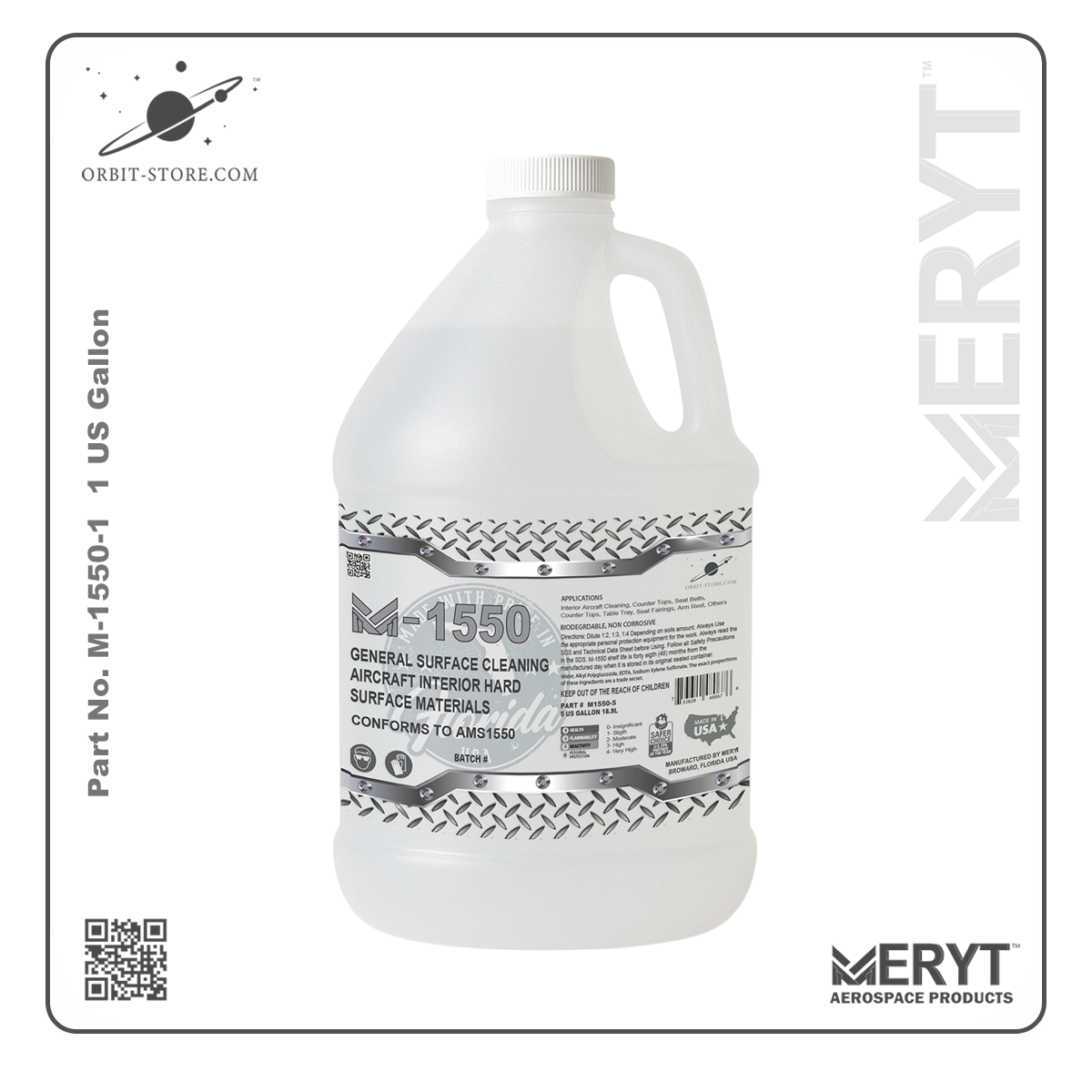 M1550-1 Aircraft Interior Hard Surfaces Cleaner Water Base AMS1550 1 US Gallon