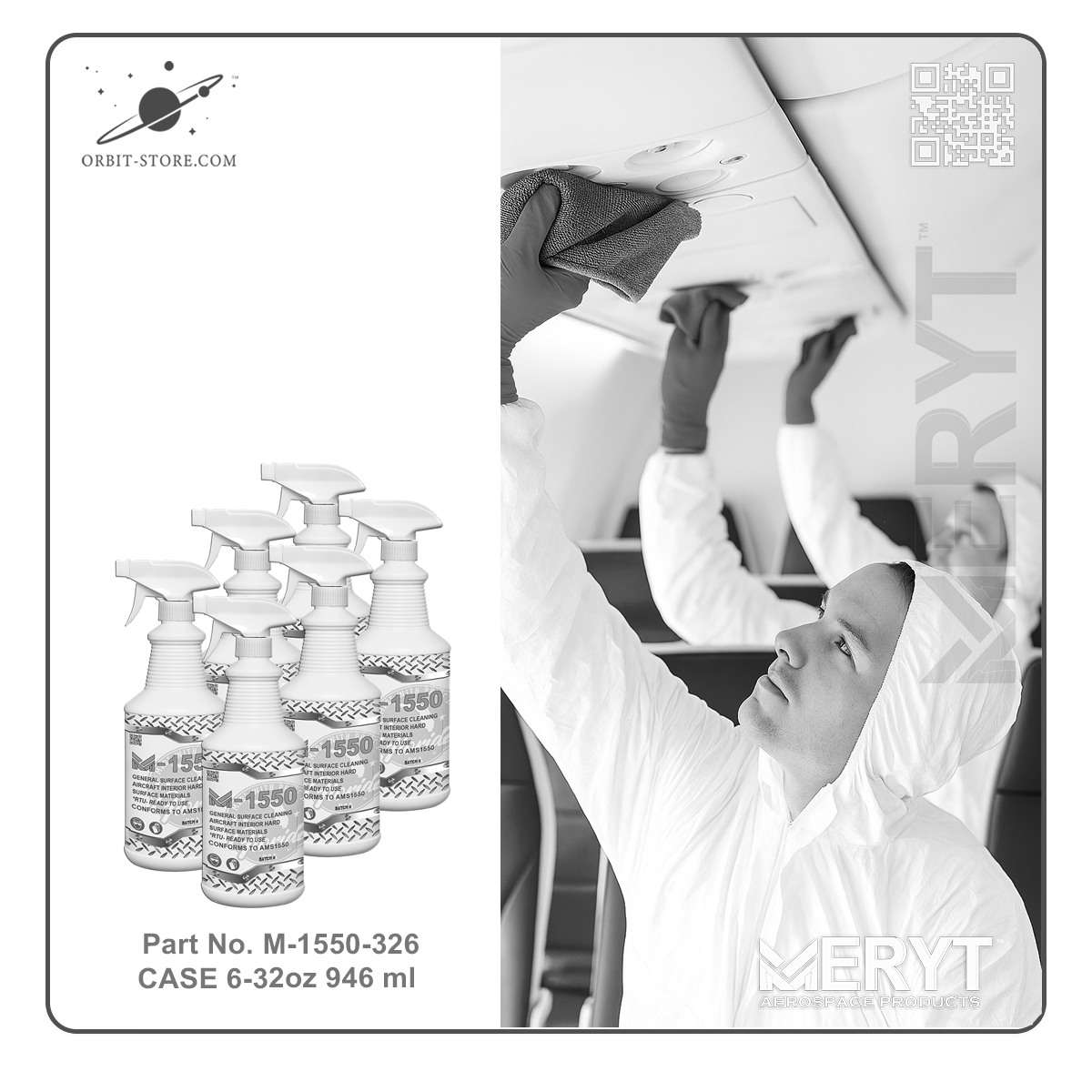 M1550-326 Aircraft Interior Hard Surfaces Cleaner AMS1550 CASE-6 32oz