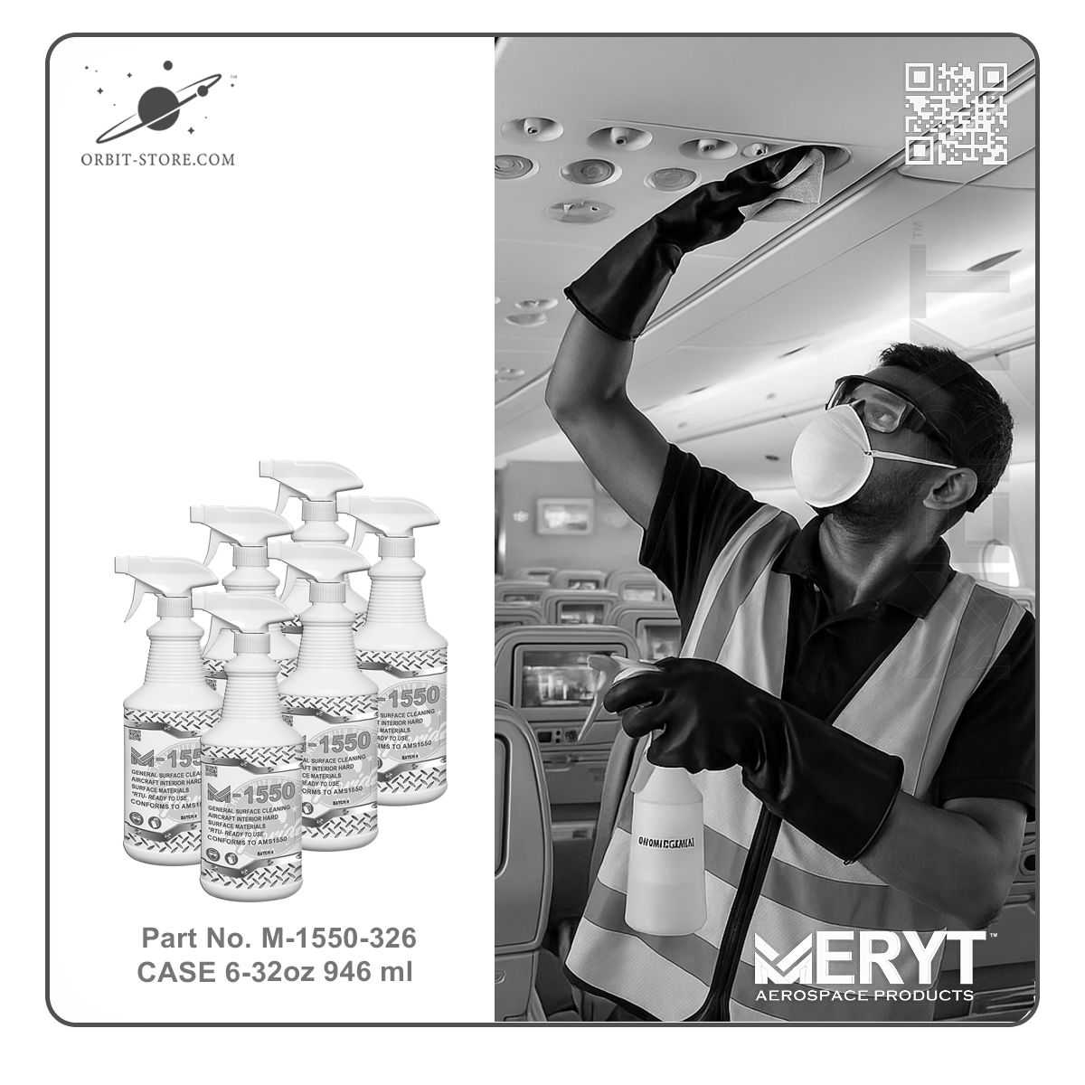 M1550-326 Aircraft Interior Hard Surfaces Cleaner AMS1550 CASE-6 32oz