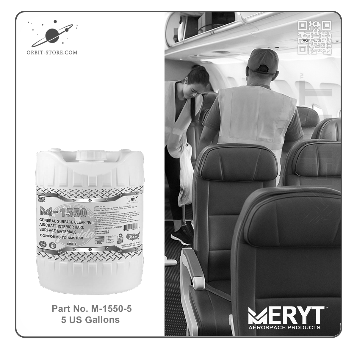 M1550-5 Aircraft Interior Hard Surfaces Cleaner Water Base AMS1550 5 US Gallons