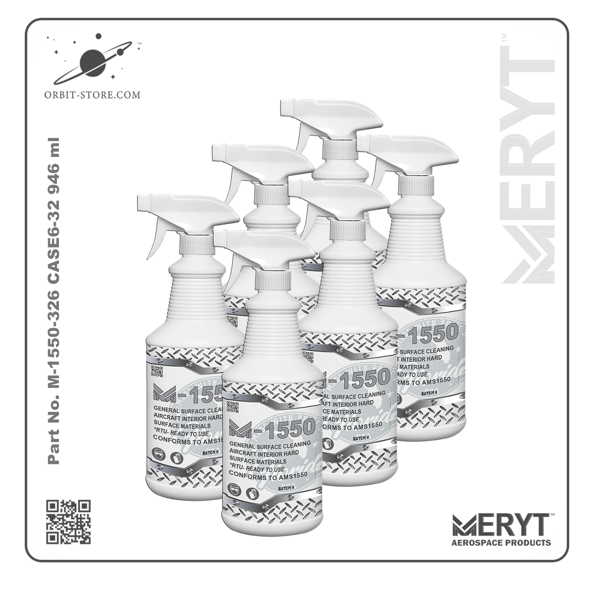 M1550-326 Aircraft Interior Hard Surfaces Cleaner  AMS1550 CASE-6 32oz