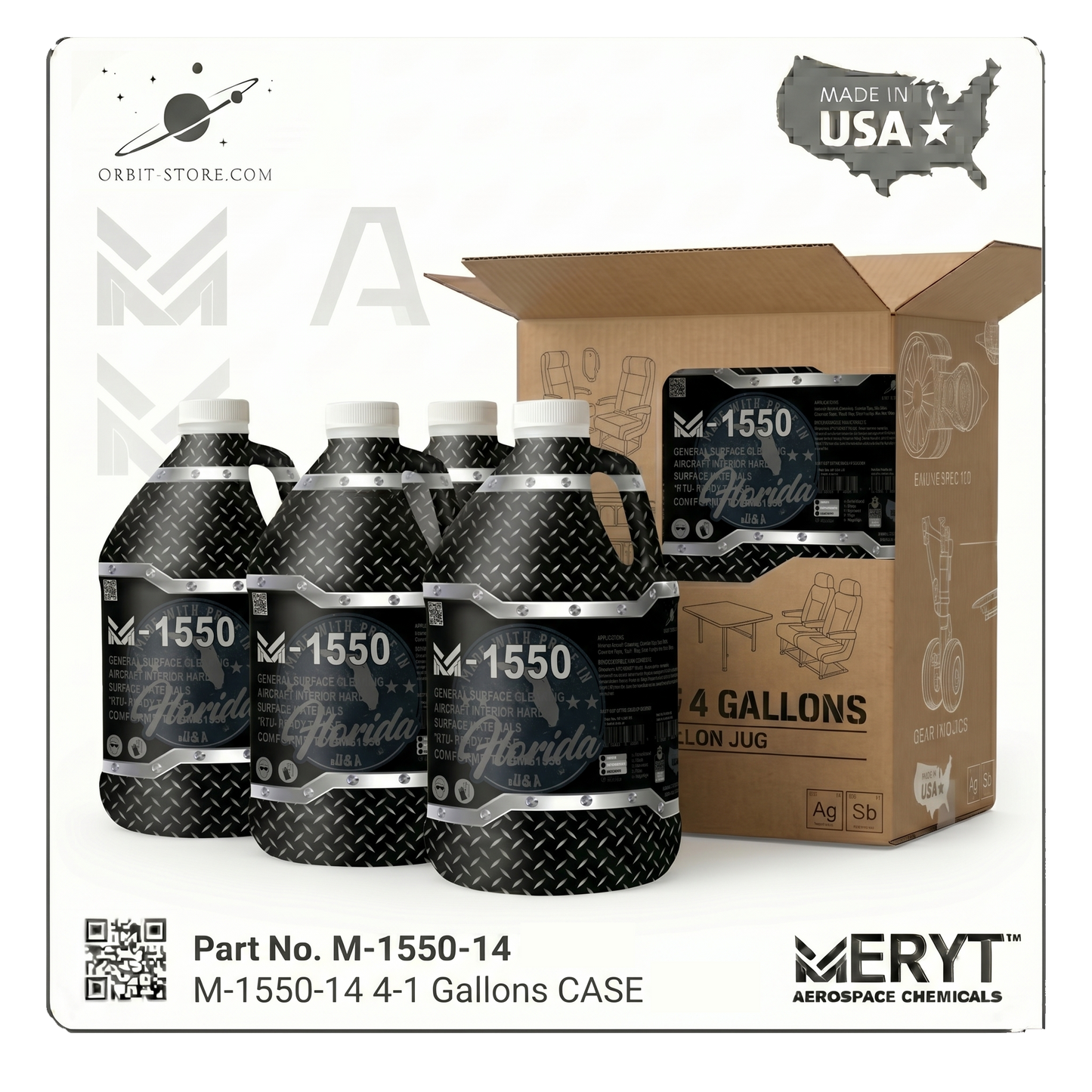 AMS 1550 Aircraft Interior Cleaner – M-1550-14 Aviation Surface Cleaner Concentrate (Case of 4 × 1 Gallons)